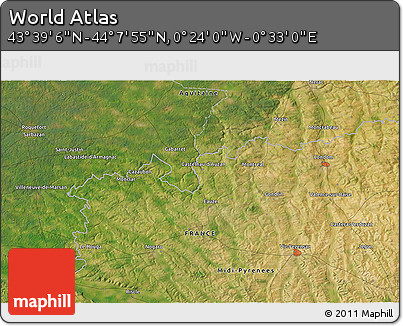 Satellite 3D Map of the Area around 43° 53' 30" N, 0° 4' 30" E
