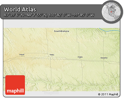 Physical 3D Map of the Area around 43° 53' 30" N, 100° 13' 29" W