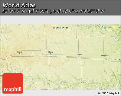 Physical 3D Map of the Area around 43° 53' 30" N, 100° 13' 29" W