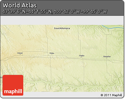 Physical 3D Map of the Area around 43° 53' 30" N, 100° 13' 29" W