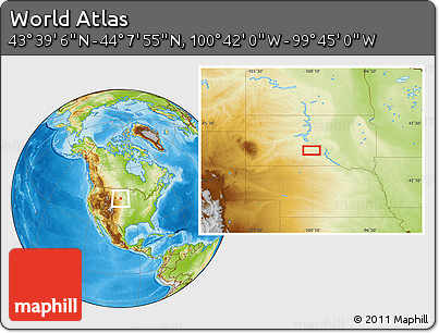 Physical Location Map of the Area around 43° 53' 30" N, 100° 13' 29" W
