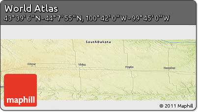 Physical Panoramic Map of the Area around 43° 53' 30" N, 100° 13' 29" W