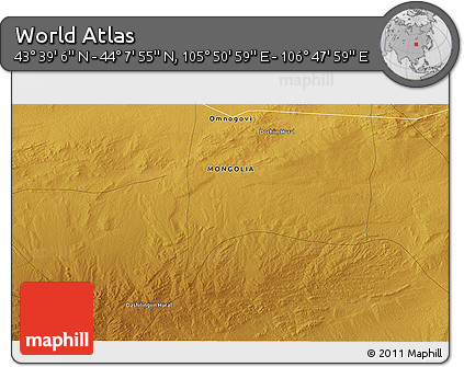 Physical 3D Map of the Area around 43° 53' 30" N, 106° 19' 29" E