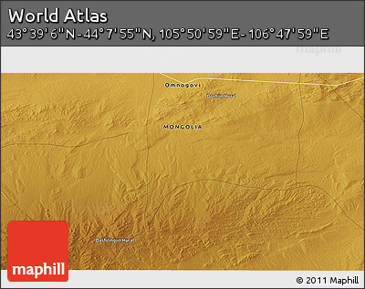 Physical 3D Map of the Area around 43° 53' 30" N, 106° 19' 29" E