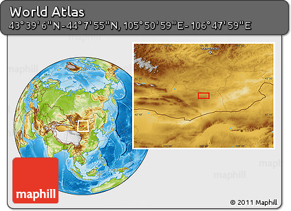 Physical Location Map of the Area around 43° 53' 30" N, 106° 19' 29" E