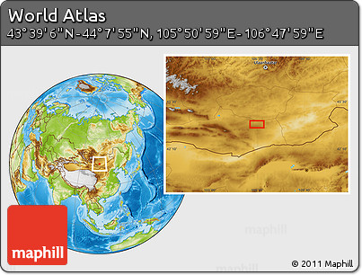 Physical Location Map of the Area around 43° 53' 30" N, 106° 19' 29" E