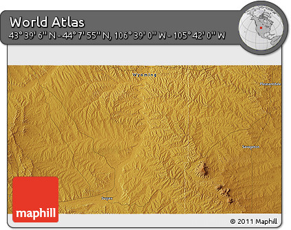 Physical 3D Map of the Area around 43° 53' 30" N, 106° 10' 30" W
