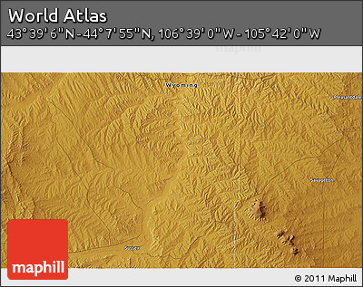 Physical 3D Map of the Area around 43° 53' 30" N, 106° 10' 30" W