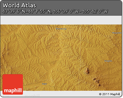 Physical 3D Map of the Area around 43° 53' 30" N, 106° 10' 30" W