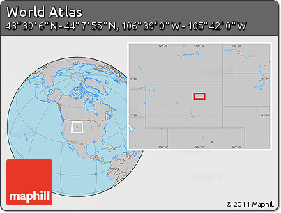 Gray Location Map of the Area around 43° 53' 30" N, 106° 10' 30" W