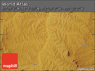 Physical Map of the Area around 43° 53' 30" N, 106° 10' 30" W
