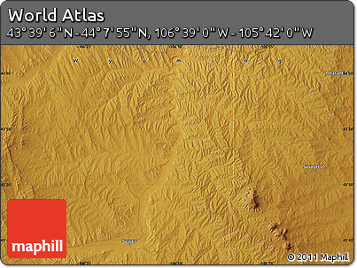 Physical Map of the Area around 43° 53' 30" N, 106° 10' 30" W