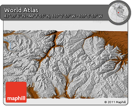 Physical 3D Map of the Area around 43° 53' 30" N, 109° 34' 29" W