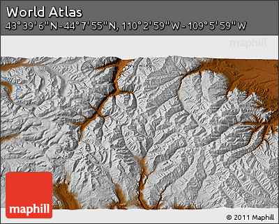 Physical 3D Map of the Area around 43° 53' 30" N, 109° 34' 29" W