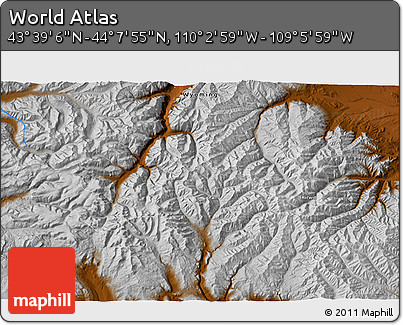 Physical 3D Map of the Area around 43° 53' 30" N, 109° 34' 29" W