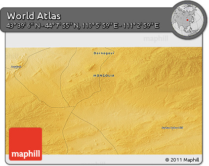 Physical 3D Map of the Area around 43° 53' 30" N, 110° 34' 29" E