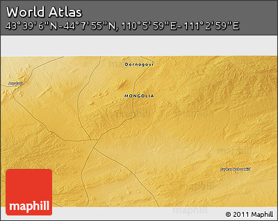 Physical 3D Map of the Area around 43° 53' 30" N, 110° 34' 29" E