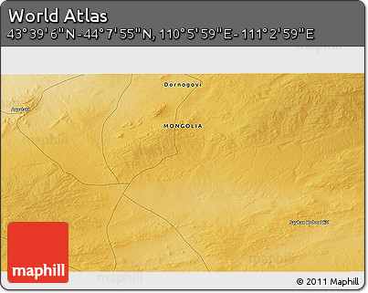 Physical 3D Map of the Area around 43° 53' 30" N, 110° 34' 29" E