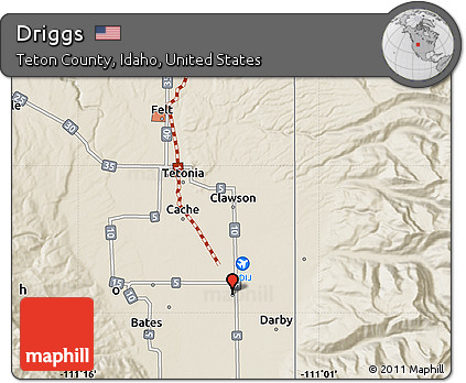 Shaded Relief Map of Driggs
