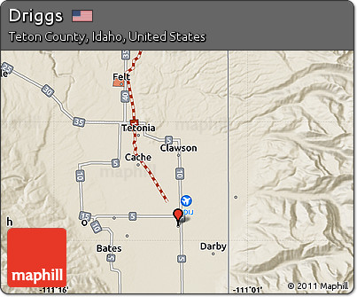 Shaded Relief Map of Driggs