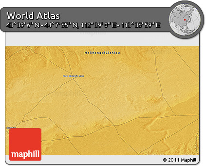Physical 3D Map of the Area around 43° 53' 30" N, 113° 7' 30" E