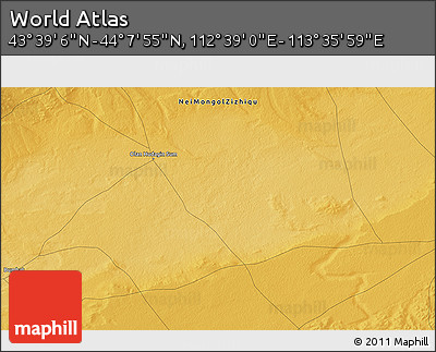 Physical 3D Map of the Area around 43° 53' 30" N, 113° 7' 30" E