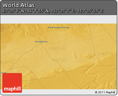 Physical 3D Map of the Area around 43° 53' 30" N, 113° 7' 30" E