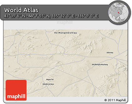 Shaded Relief 3D Map of the Area around 43° 53' 30" N, 115° 40' 30" E