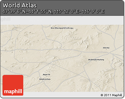 Shaded Relief 3D Map of the Area around 43° 53' 30" N, 115° 40' 30" E