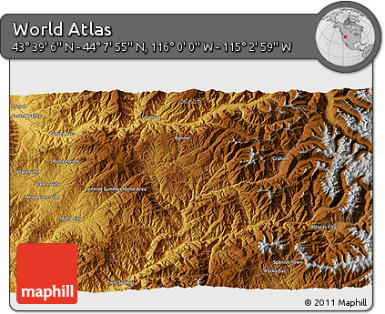Physical 3D Map of the Area around 43° 53' 30" N, 115° 31' 30" W