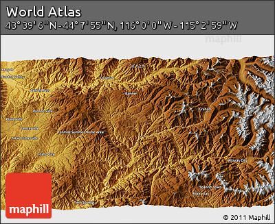Physical 3D Map of the Area around 43° 53' 30" N, 115° 31' 30" W