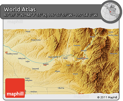 Physical 3D Map of the Area around 43° 53' 30" N, 116° 22' 30" W