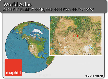 Satellite Location Map of the Area around 43° 53' 30" N, 116° 22' 30" W