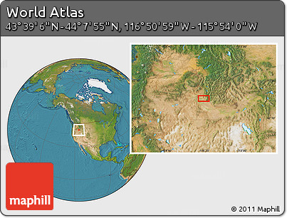 Satellite Location Map of the Area around 43° 53' 30" N, 116° 22' 30" W