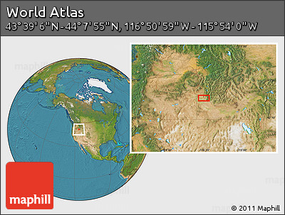 Satellite Location Map of the Area around 43° 53' 30" N, 116° 22' 30" W