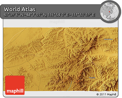 Physical 3D Map of the Area around 43° 53' 30" N, 117° 22' 30" E