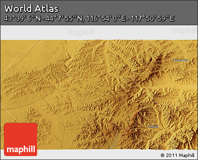 Physical 3D Map of the Area around 43° 53' 30" N, 117° 22' 30" E
