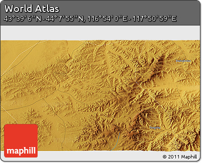Physical 3D Map of the Area around 43° 53' 30" N, 117° 22' 30" E