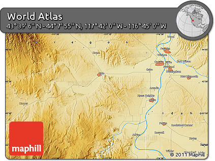 Physical Map of the Area around 43° 53' 30" N, 117° 13' 29" W