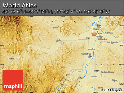 Physical Map of the Area around 43° 53' 30" N, 117° 13' 29" W