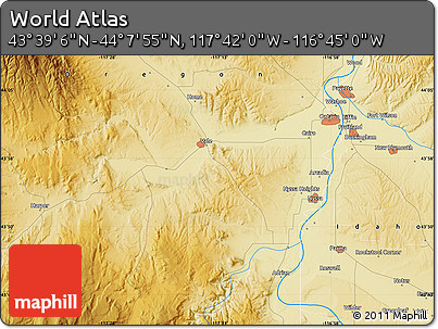 Physical Map of the Area around 43° 53' 30" N, 117° 13' 29" W
