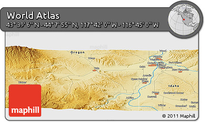 Physical Panoramic Map of the Area around 43° 53' 30" N, 117° 13' 29" W