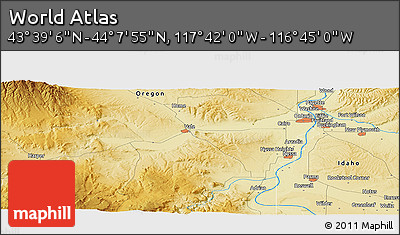 Physical Panoramic Map of the Area around 43° 53' 30" N, 117° 13' 29" W