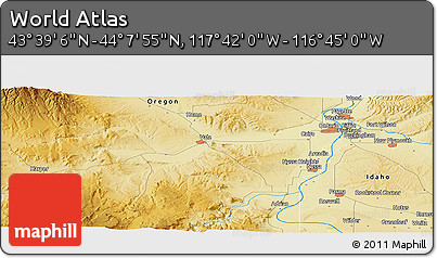 Physical Panoramic Map of the Area around 43° 53' 30" N, 117° 13' 29" W