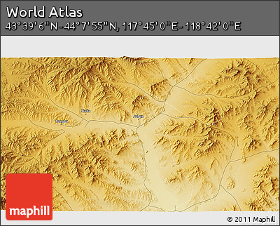 Physical 3D Map of the Area around 43° 53' 30" N, 118° 13' 29" E