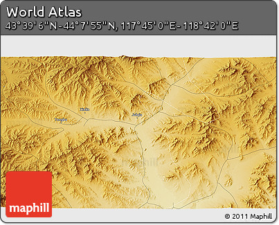 Physical 3D Map of the Area around 43° 53' 30" N, 118° 13' 29" E