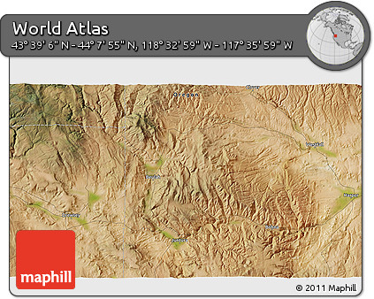 Satellite 3D Map of the Area around 43° 53' 30" N, 118° 4' 29" W