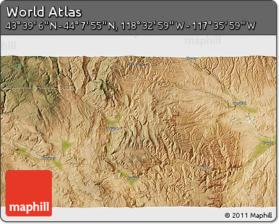 Satellite 3D Map of the Area around 43° 53' 30" N, 118° 4' 29" W