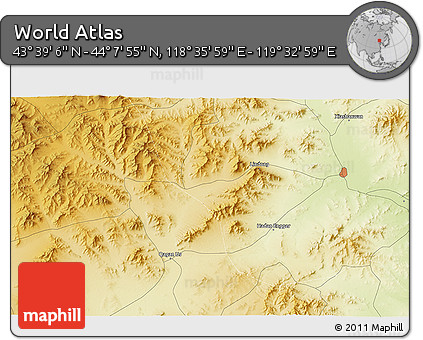 Physical 3D Map of the Area around 43° 53' 30" N, 119° 4' 29" E