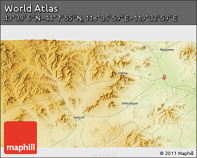 Physical 3D Map of the Area around 43° 53' 30" N, 119° 4' 29" E
